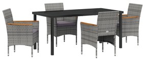 5 Részes Kerti Étkezős Szett Szürke Poli Rattan