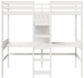 fehér tömör fenyő galériaágy-keret matrac nélkül 90 x 190 cm