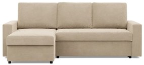 Zeus sarokkanapé, 2 ágyneműtartóval, egyenes kartámasz, kordbársony, univerzális oldal, bonell töltet, bézs