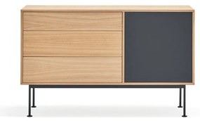 Yoko antracitszürke komód tölgyfa dekorral, szélesség 128 cm - Teulat