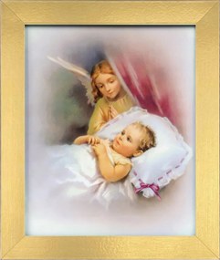 Vászonkép 30x25 Őrangyal Arany Keresztelő Keret