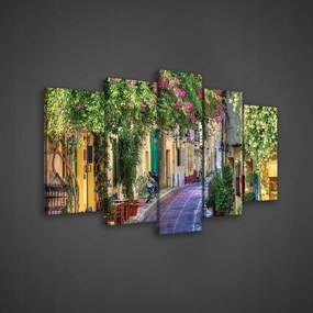 Vászonkép 100x60 Utca Európai város nyár virágok zöld nap macskakő