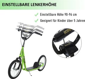 HOMCOM Gyerek Roller fékkel, állítható magasságú, könnyű acél, világoskék