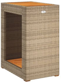 bézs polyrattan kerti kisasztal fa asztallappal 60x40x75 cm