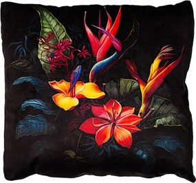 Párnahuzat 40x40 cipzáros velúrral Egzotikus virágok Strelitzia