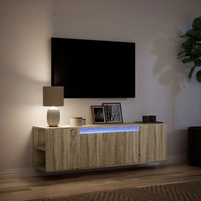sonoma tölgy színű fali TV-szekrény LED-ekkel 135x31x39,5 cm