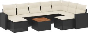 vidaXL 10 részes fekete polyrattan kerti ülőgarnitúra párnákkal