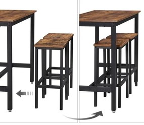 BARTIS bárasztal és 2 db bárszék készlet, barna/fekete