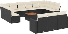 vidaXL 14 részes fekete polyrattan kerti ülőgarnitúra párnákkal