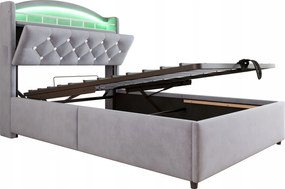 Gyerekágy Kárpitozott ágy 90x200cm Led egyszemélyes ágy Usb szürke