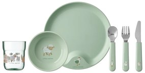 Világoszöld-ezüstszínű rozsdamentes acél gyerek evőeszköz szett 3 db-os Little farm – Mepal