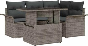 vidaXL Kerti Kanapé Szett párnával 5 pcs Szürke Poli rattan