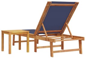 Kék tömör akácfa és textilén napozóágy asztallal