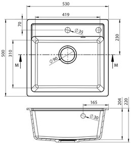 Sapho - Konyhai mosogató 53x50 cm gránit/fehér