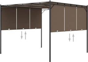 vidaXL tópszínű kerti pavilon oldalfüggönnyel 3 x 3 x 2,25 m
