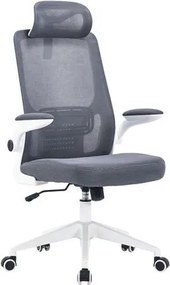 Irodai forgószék, szürke hálós háttámla, szürke szövetborítás, fehér műanyag váz és lábkererszt, Mulberry (BBSZV439)