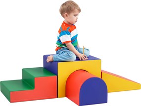 HOMCOM 4 darabos Hab Foam Építőelem Gyermekeknek - Puha Építőblokkok Mászó Játékblokk Tömör Szivacs Építőelemek Szett Babáknak és Kisgyermekeknek, Pir