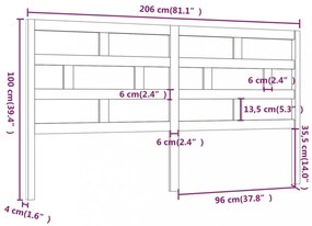 fekete tömör fenyőfa ágy fejtámla 206 x 4 x 100 cm