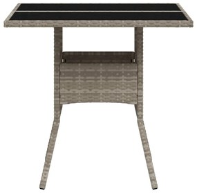 világosszürke polyrattan üveglapos kerti asztal 80 x 80 x 75 cm