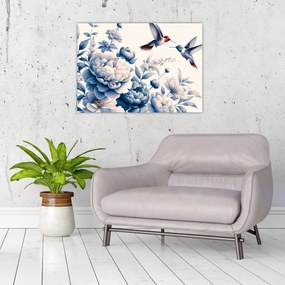 Üveg kép - Kolibrik a virág felett (70x50 cm)