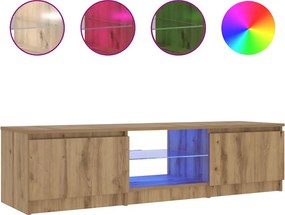 vidaXL kézműves tölgy szerelt fa TV-szekrény LED-ekkel 140x40x36 cm