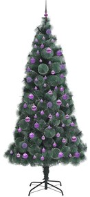 Műfenyő LED világítással, gömbökkel 300 LED-del Zöld 240 cm PET