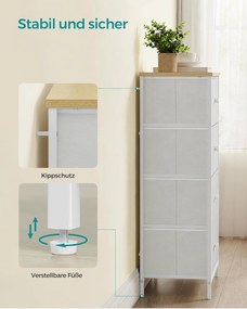 Fiókos szekrény hálószobába 4 szövetfiókkal, komód, 30 x 45 x 91,7 cm, fehér tölgy