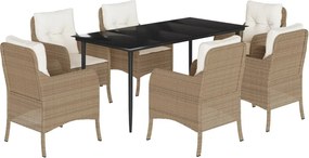 vidaXL 7 részes bézs polyrattan kerti étkezőgarnitúra párnákkal