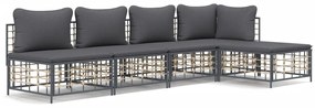 5 részes antracitszürke polyrattan kerti ülőgarnitúra párnákkal