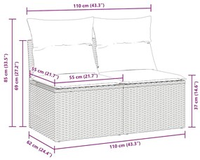 2 részes barna polyrattan akácfa kerti ülőgarnitúra párnákkal