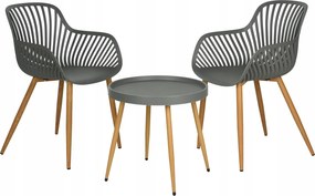 Asztal És 2 Fotel Szürke Kerti Bútor Szett Teraszra 57 X 56 X 85 CM