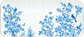 Porcelán dekorációs tálca virág és madár motívummal – 36 x 16 cm