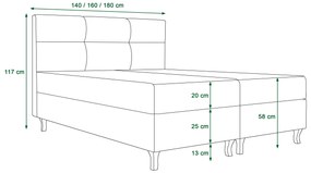 Franciaágy  Boxspring 160 cm Lumba (szürkéskék) (matraccal és tárolóhellyel). 1046679