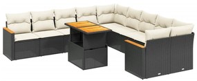 11 részes fekete polyrattan kerti ülőgarnitúra párnákkal