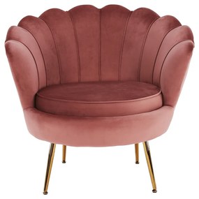 Fotel Art-deco stílusban, rózsaszín Velvet anyag/gold króm-arany, NOBLIN
