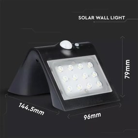 LED Napelemes érzékelős fali lámpa LED/1.5W/3,7V IP65 fekete