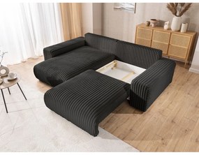 Sötétszürke kordbársony kinyitható-tárolóhelyes sarokkanapé (bal oldali) Sarina – Ropez