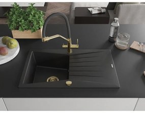 Mexen Cesar, 1 kamrás gránit mosogató 775x470x190 mm és Duo mosogató csaptelep, fekete, 6514-77-671701-57-G