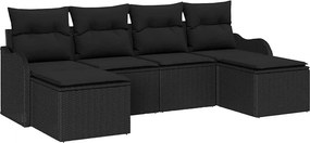 vidaXL Kerti Kanapé Szett párnával 6 pcs Fekete Poli rattan