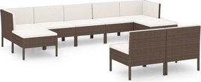 vidaXL 9 részes barna polyrattan kerti bútorszett párnákkal