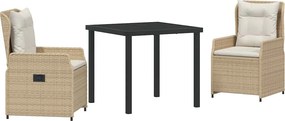 vidaXL Kert étkező szett 3 pcs Beige és Világosszürke polirattan