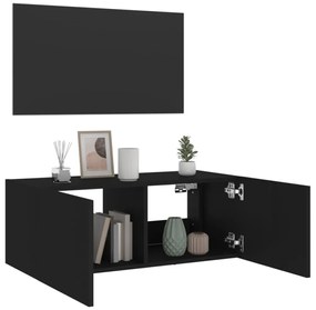fekete fali TV-szekrény LED-világítással 80x35x31 cm