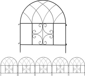 Outsunny Kerti Kerítés Acél 300 cm x 70 cm Magas Dekoratív Rács Kerítés Szett, Kerítéselemek Tájkerítésí Arcszerkezet Kutyák Számára, Kerti Kutyakerít