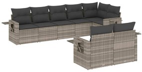 8 részes világosszürke polyrattan kerti ülőgarnitúra párnával