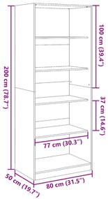 füstös tölgy színű szerelt fa ruhásszekrény 80 x 50 x 200 cm