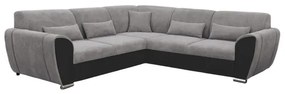 VISEU L-alakú, balos, kihúzható sarokkanapé tárolóval — szürke/fekete