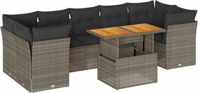 vidaXL 8 részes szürke polyrattan kerti ülőgarnitúra párnákkal