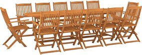vidaXL 13 részes tömör akácfa kerti étkezőgarnitúra 280x90x75 cm