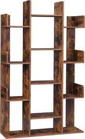 Könyvespolc, fa alakú könyvespolc 13 tároló polccal, 86 x 25 x 140 cm