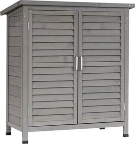 Outsunny Fa Kerti Tároló Szekrény 2 Belső Polccal, 2 Ajtóval és Lejtős Tetejével Kültéri Teraszra 87x46.5x96.5 cm Szürke | Aosom